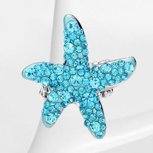 Aqua Blue Crystal Starfish Ring